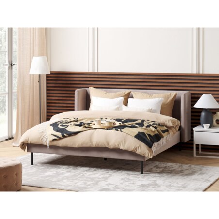 Łóżko welurowe 160 x 200 cm beżowoszare ARETTE