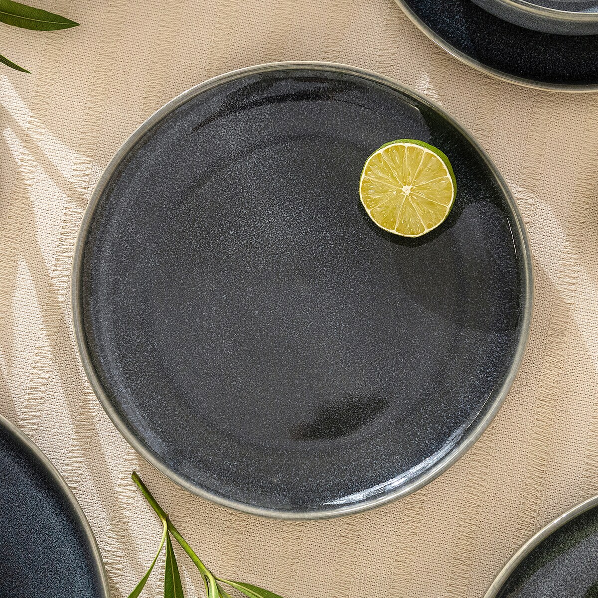 EDA Zestaw obiadowy 6 os. (24 el.), niebieski/szary/beżowy