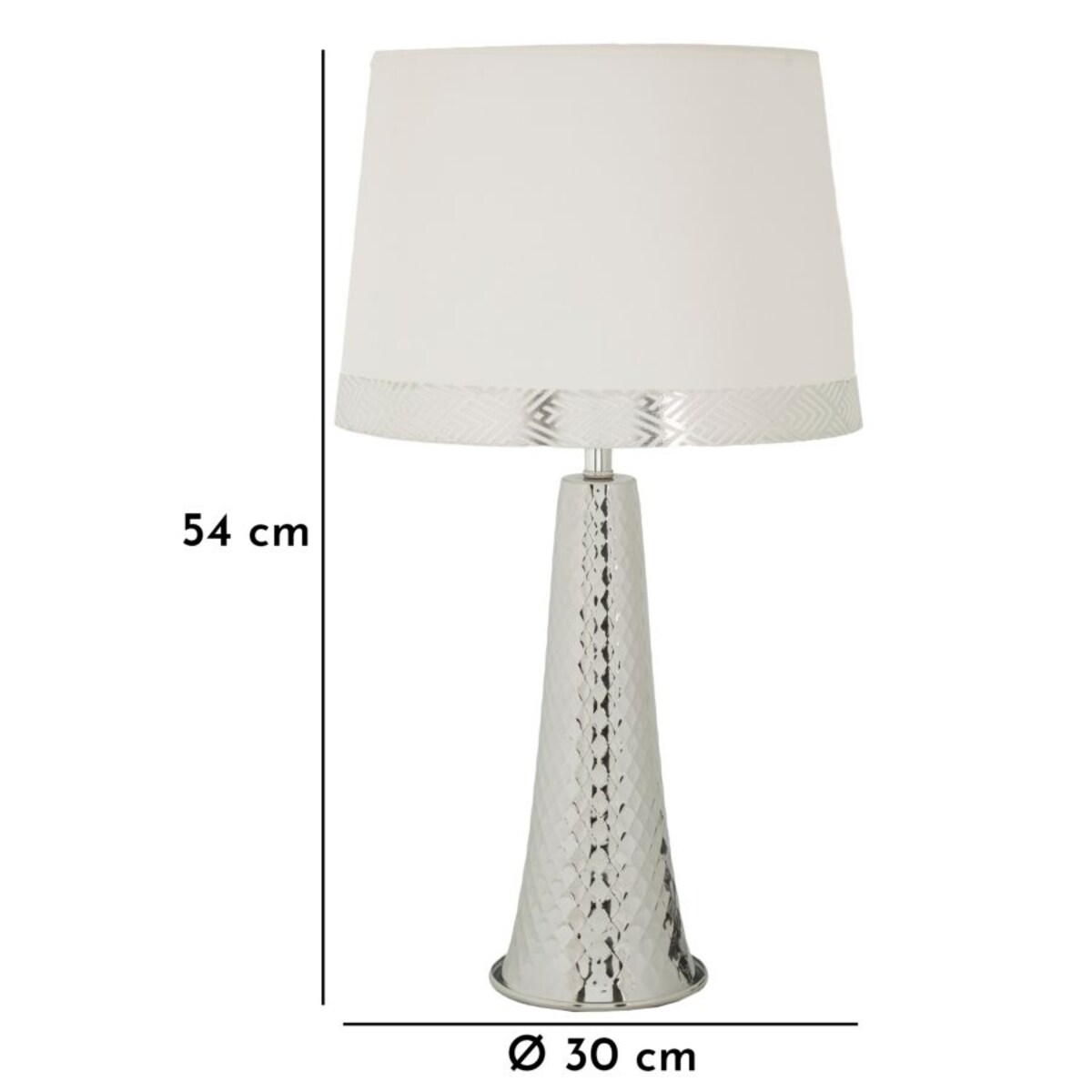 Lampa stołowa Tower, kolor srebrny i biały, żelazo i tkanina, 30 x 30 x 54 cm, 1 x E27, do salonu i sypialni, Mauro Ferretti