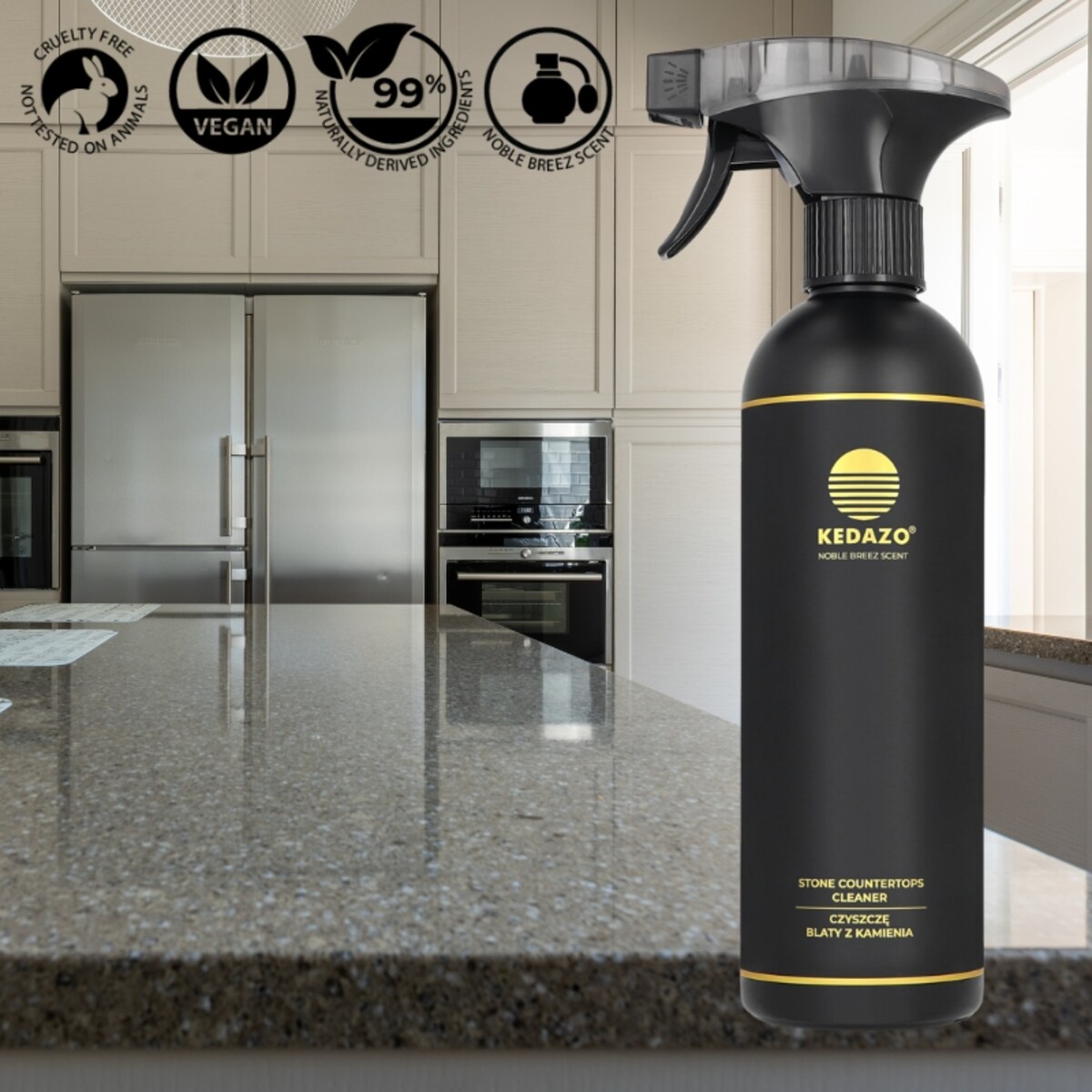 Płyn do czyszczenia marmuru, granitu, spieków i... -KEDAZO Stone Countertops Cleaner — zawsze bez smug, zawsze elegancko.