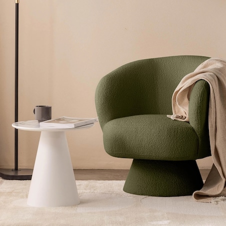 Fotel obrotowy 80x72x70 cm bouclé Nalf - VI oliwkowozielony