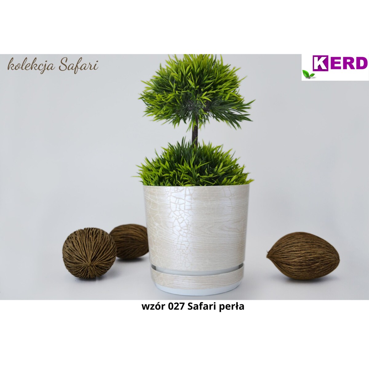 14 cm wzór SAFARI PERŁA Doniczka z podstawką efekt drewna tekstura bielonej deski niezwykły deseń