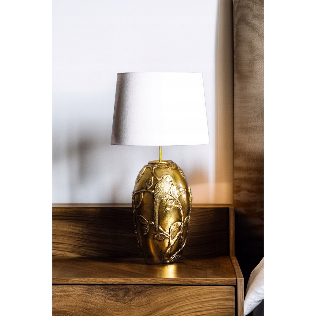 LAMPA STOŁOWA BIURKOWA NOCNA E27 ZŁOTA RETRO PTAK do salonu sypialni DUŻA
