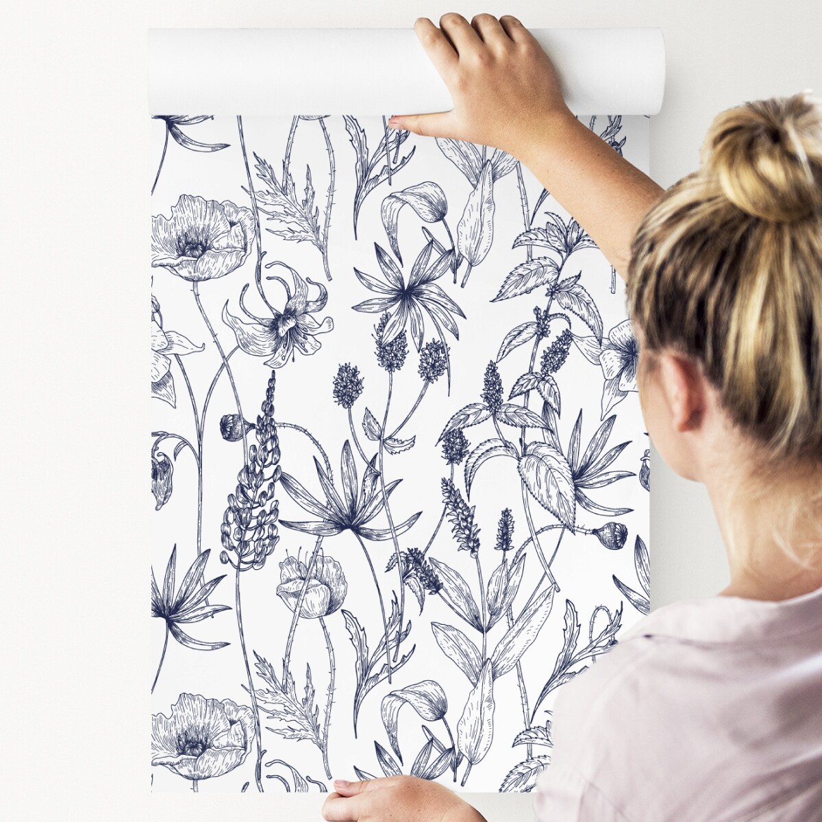 Tapeta Rysowane KWIATY Zioła Natura w Stylu Retro