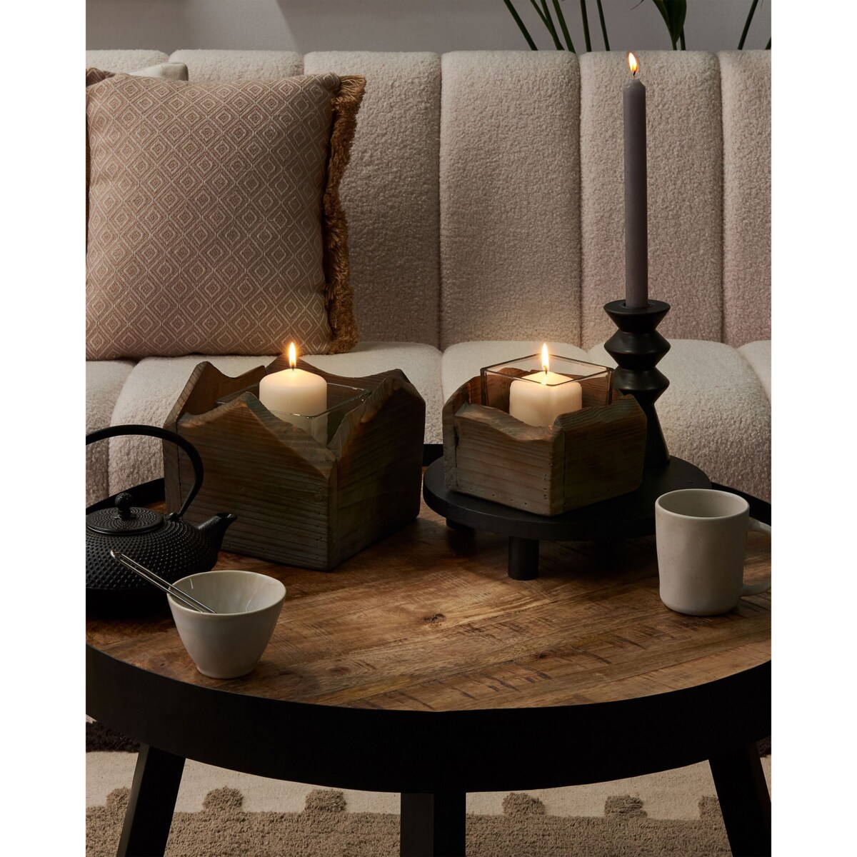 Zestaw 2 świeczników ciemne drewno PLATEROS