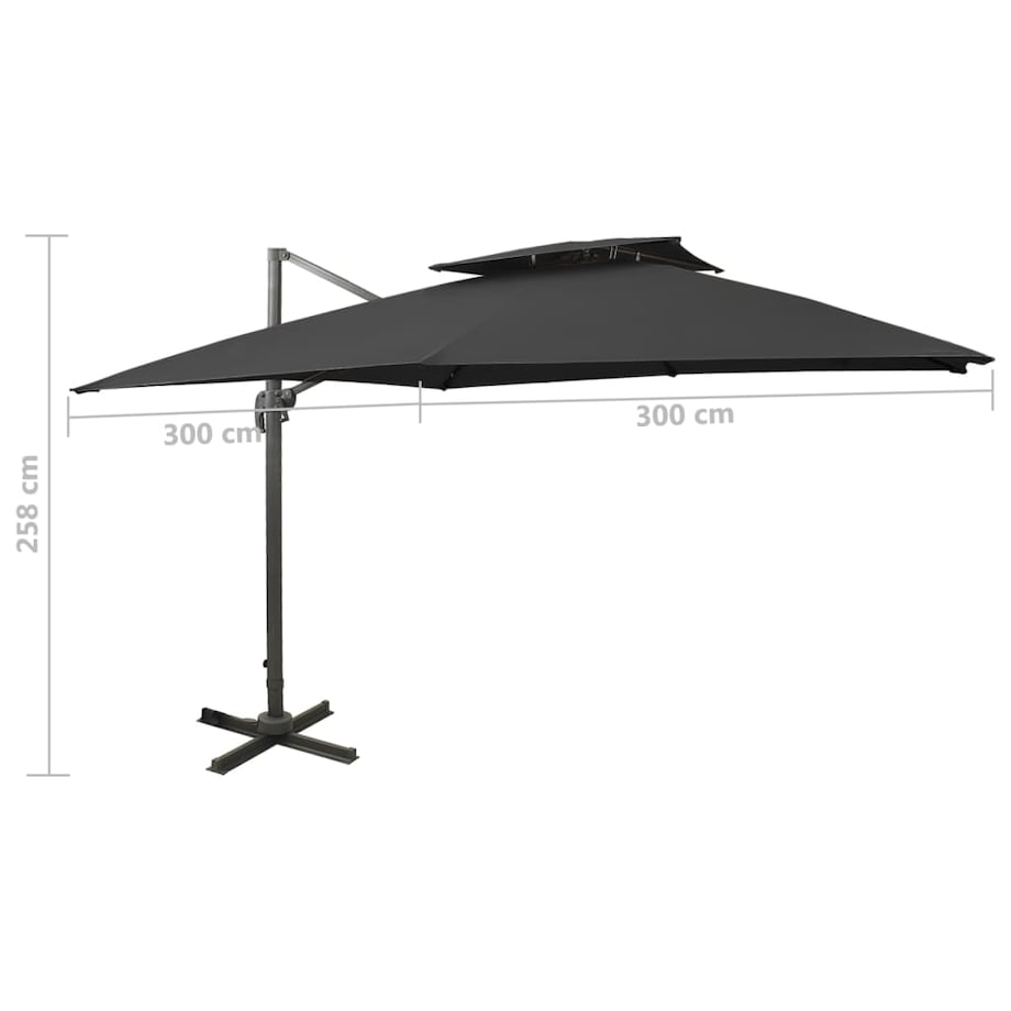 vidaXL Parasol wiszący z podwójną czaszą, 300x300 cm, czarny