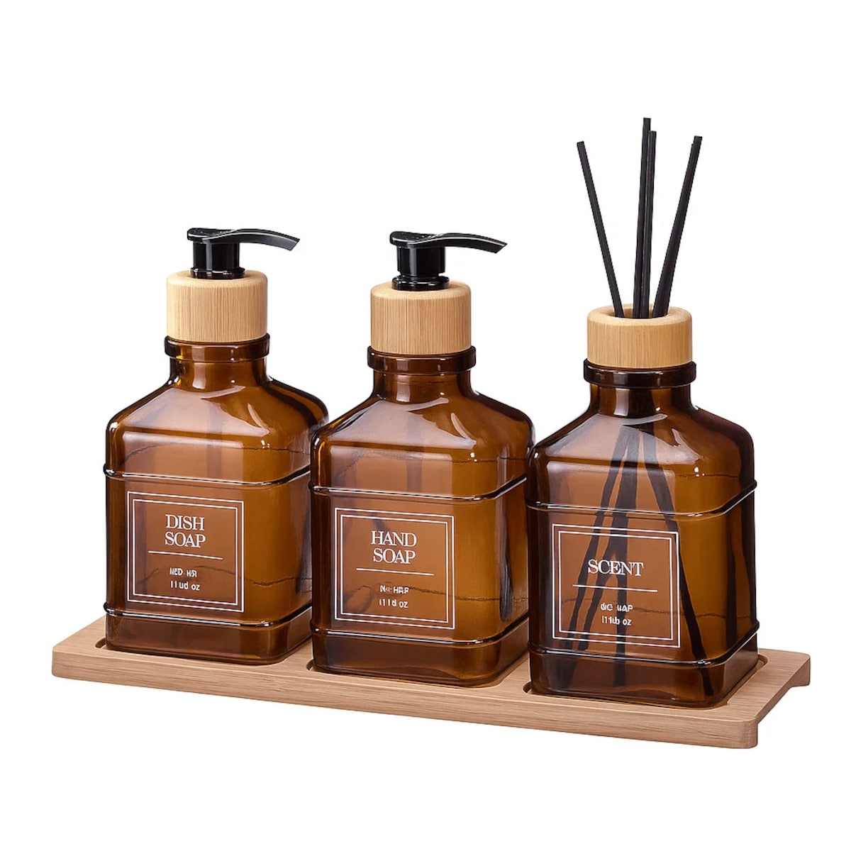 Zestaw łazienkowy ze szklanym dyfuzorem i tacą bambusową REN