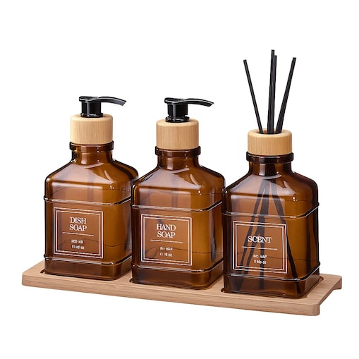 Zestaw łazienkowy ze szklanym dyfuzorem i tacą bambusową REN