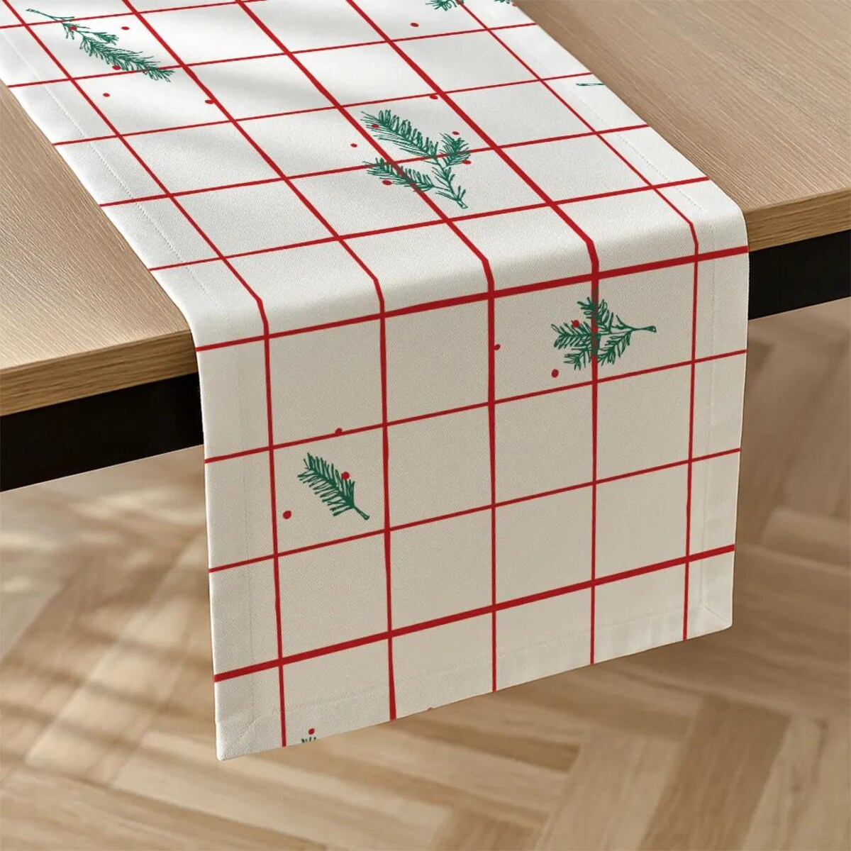 Bieżnik świąteczny - krata i gałązki - 40x220