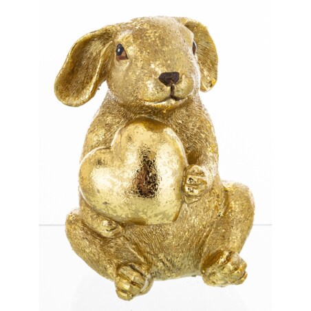 Dekoracja - Para siedzących złotych królików12x7,5x9 i 11x8x8 cm z różą i sercem