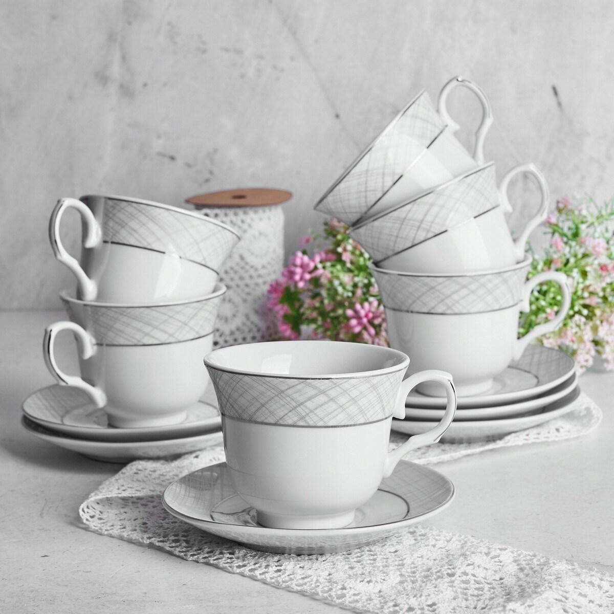 W PUDEŁKU Komplet filiżanek do kawy ze spodkami 250 ml NA PREZENT 6szt box