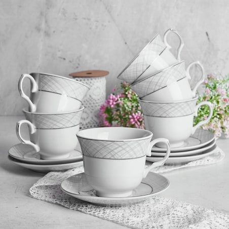 W PUDEŁKU Komplet filiżanek do kawy ze spodkami 250 ml NA PREZENT 6szt box