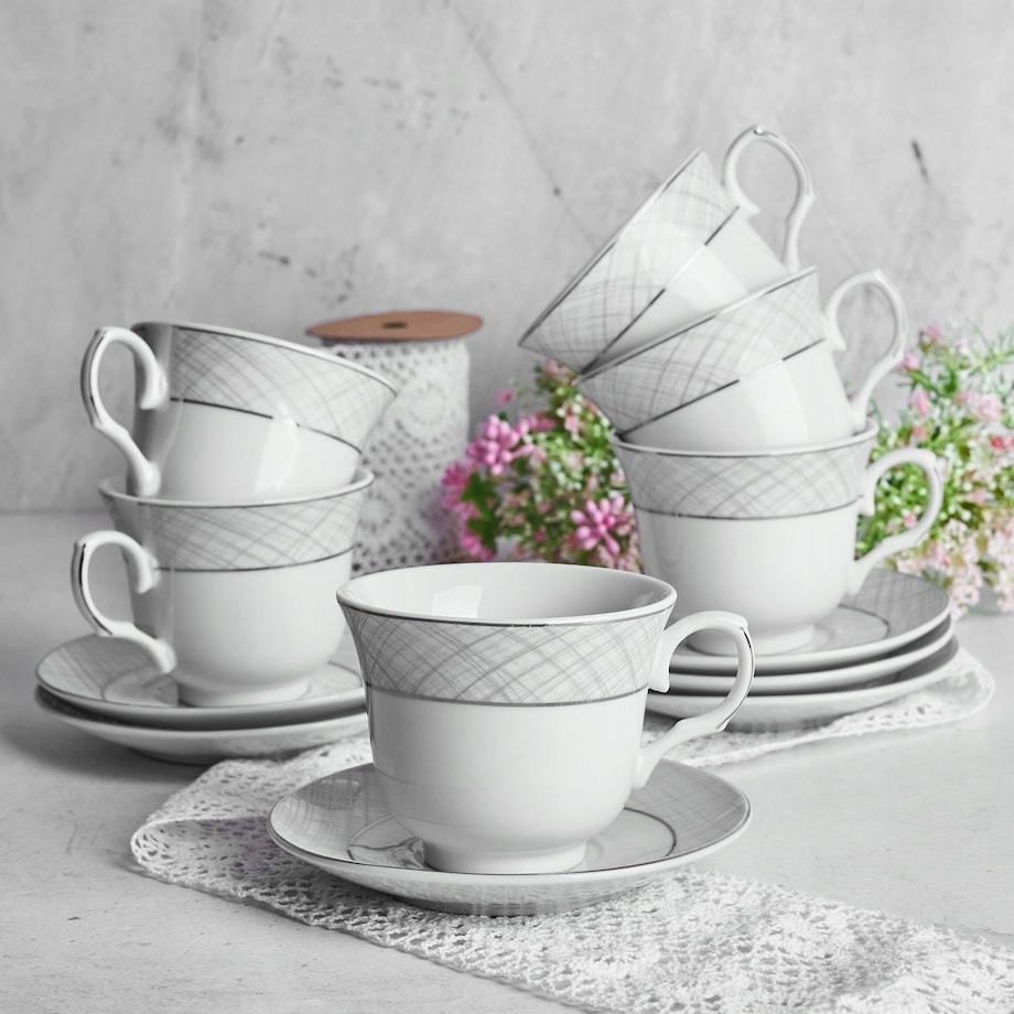 W PUDEŁKU Komplet filiżanek do kawy ze spodkami 250 ml NA PREZENT 6szt box