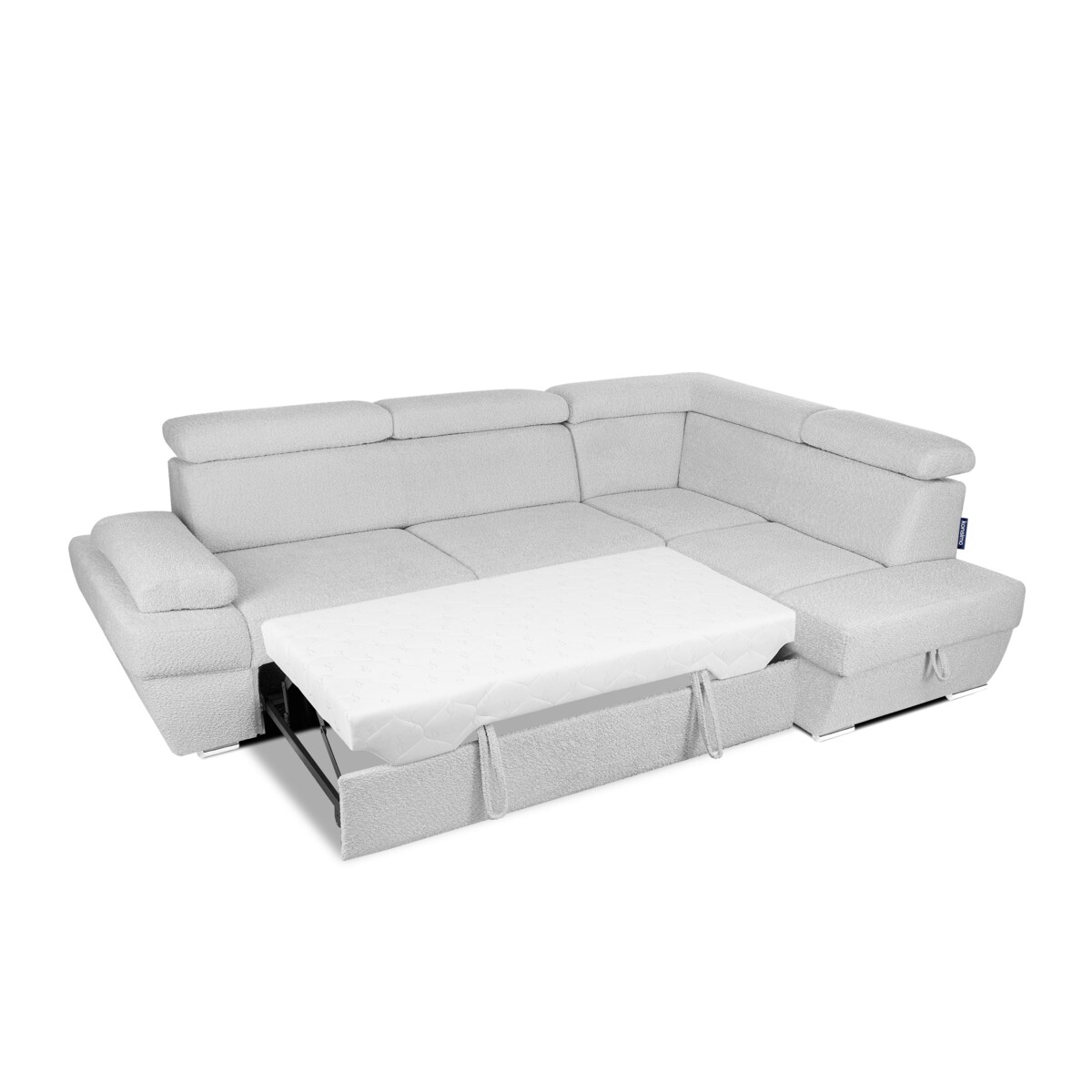 KONSIMO RATLO Narożnik rozkładany jagnięcy z pojemnikiem na pościel, szary, prawy