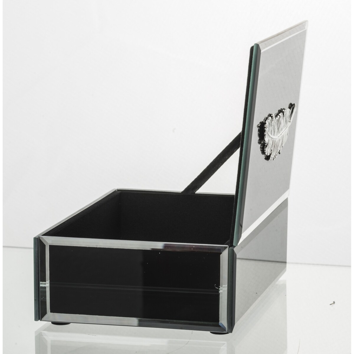 Szkatułka szklana na biżuterię 16x12x6 cm Srebrny Liść