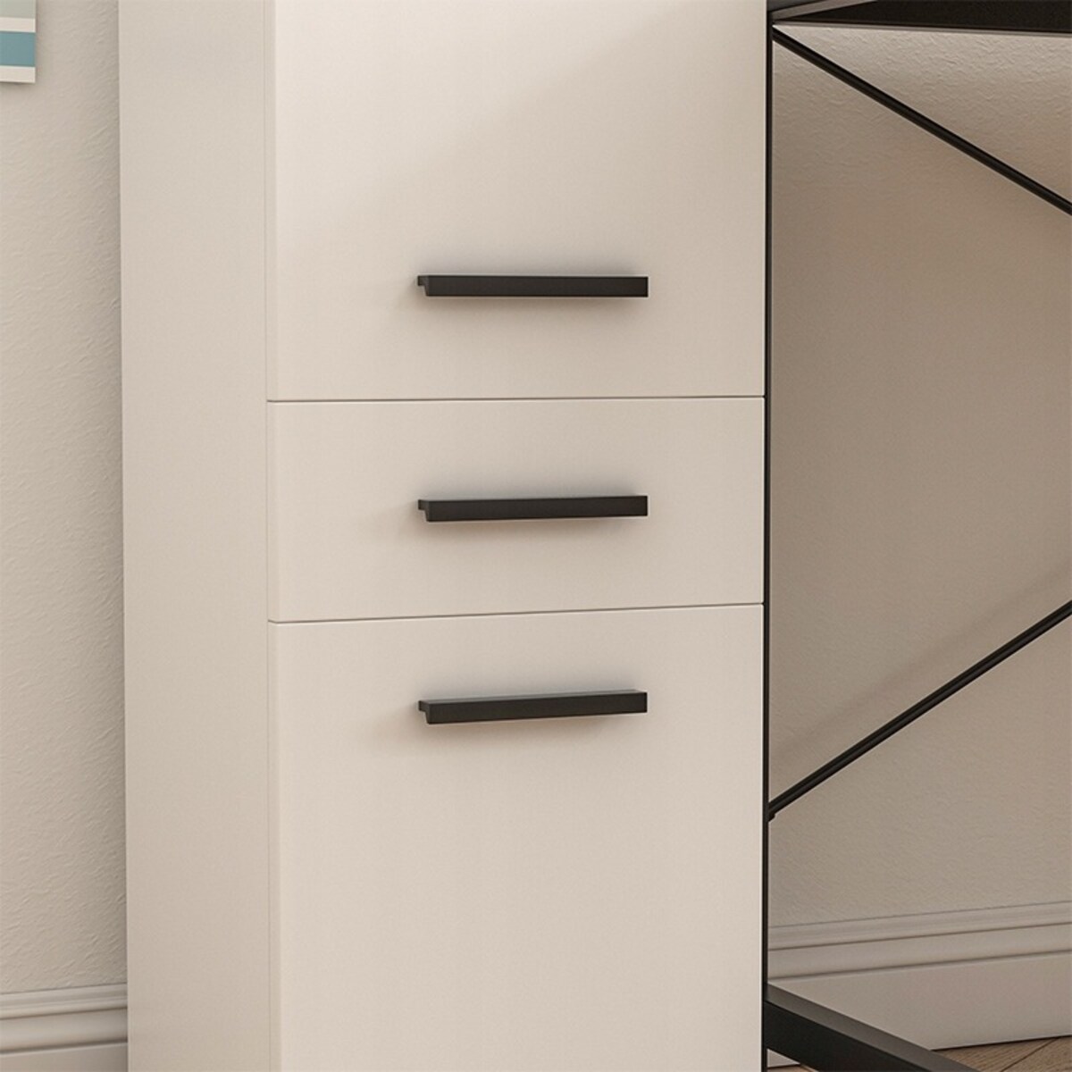 Regał biurowy z szufladą 2 półki szafka biała książki segregatory loft 85cm