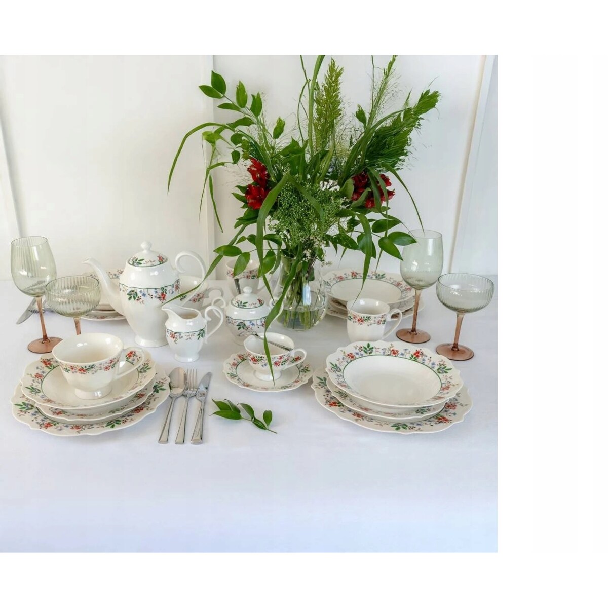 SERWIS KAWOWY 6osób W KWIATY FILIŻANKA 200ml SPODEK na prezent KAWĘ HERBATĘ