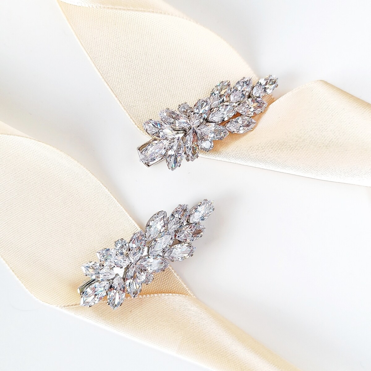 SREBRNE spinki do włosów minimalistyczne listki kwiatowe cyrkonie ŚLUBNE