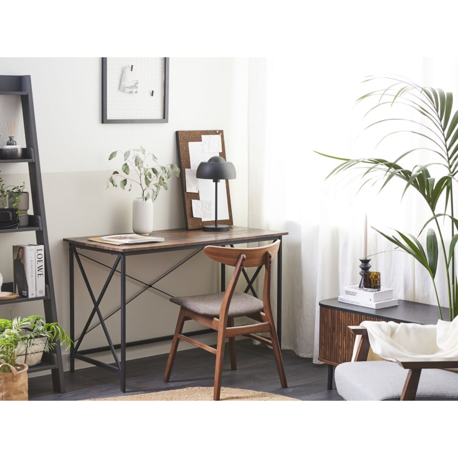 Biurko 115 x 60 cm ciemne drewno z czarnym FUTON