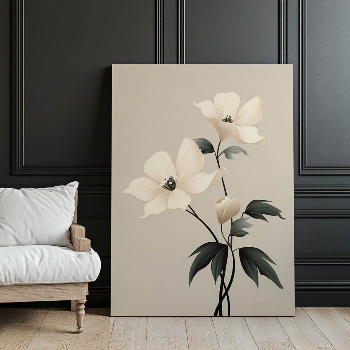 Biała Elegancja - Minimalistyczny Kwiatowy Plakat, 50x70 cm, bez ramy, płótno premium na blejtramie