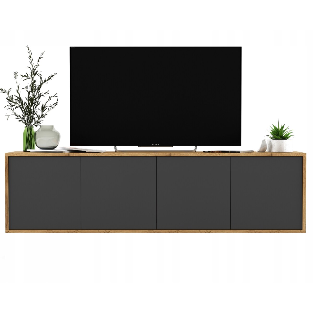 Wisząca Szafka RTV Loft Komoda RTV Dąb Wotan Grafit MAT 150 cm