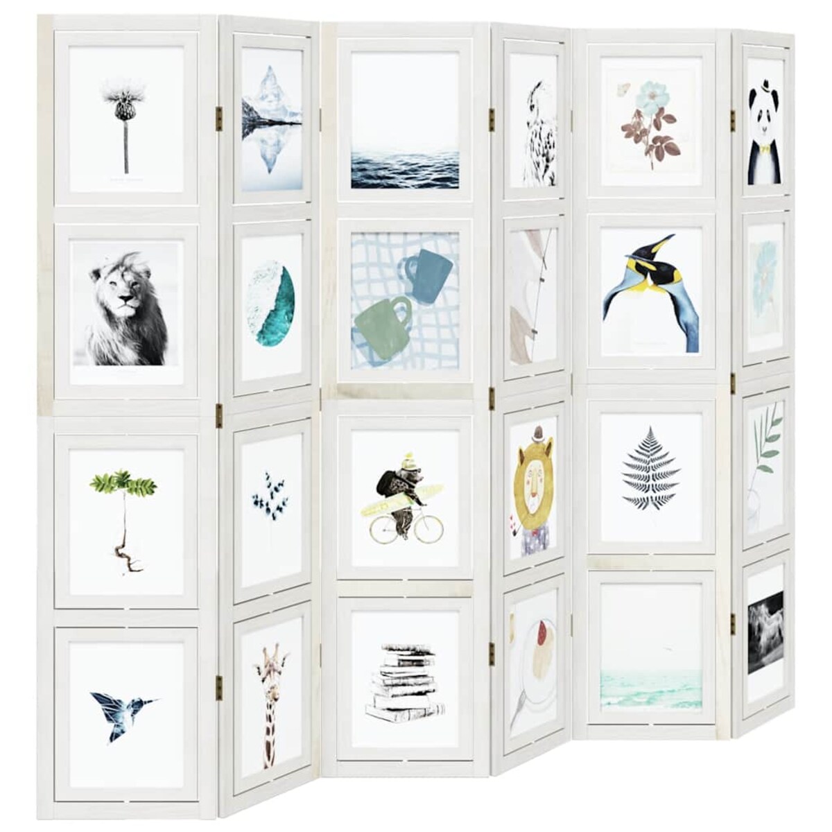 vidaXL Parawan pokojowy, 6-panelowy, biały, lite drewno paulowni