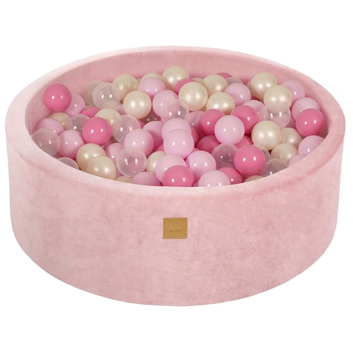MeowBaby® Velvet Pudrowyróż Okrągły Suchy Basen 90x30cm dla Dziecka, piłki: Pastelowy róż/Jasny róż/Transparent/Biała perła