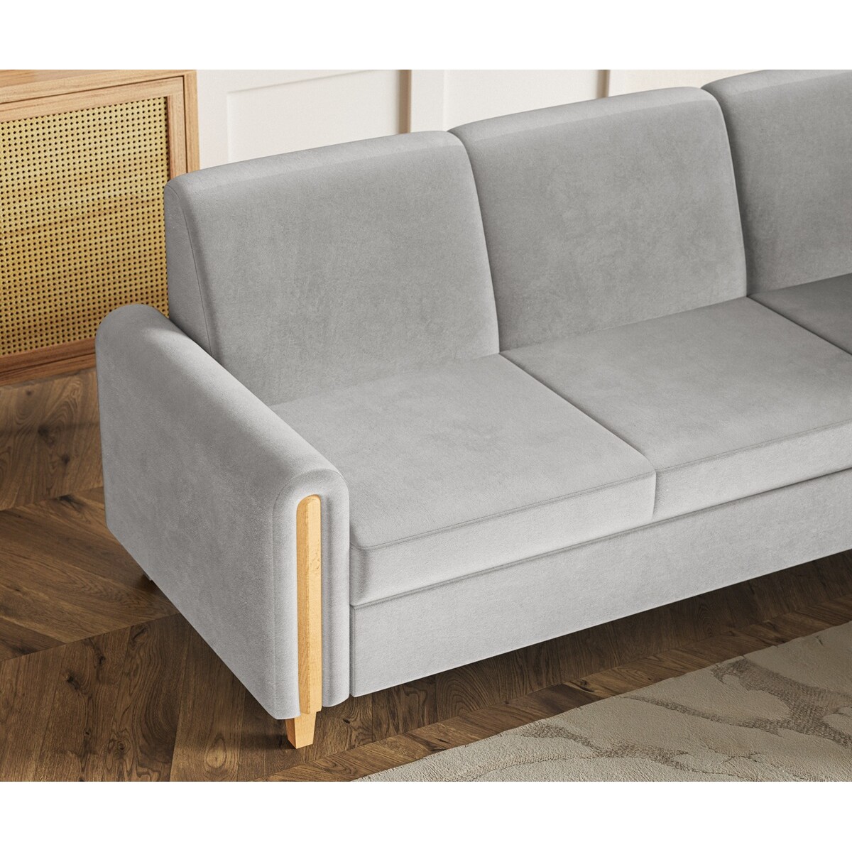 Rozkładany narożnik FLORA w tkaninie hydrofobowej, prawostronny-jasny szary