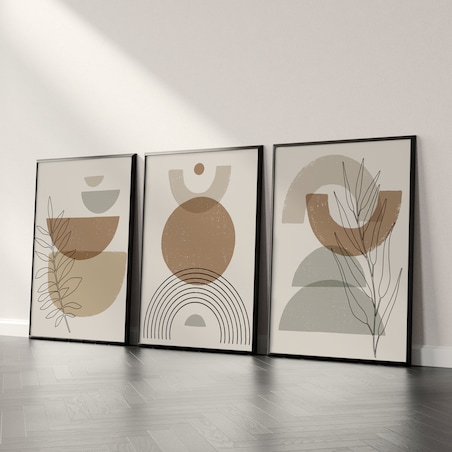 ZESTAW 3X PLAKAT W RAMIE FIGURY GEOMETRYCZNE STYL BOHO MINIMALIZM 60x80cm