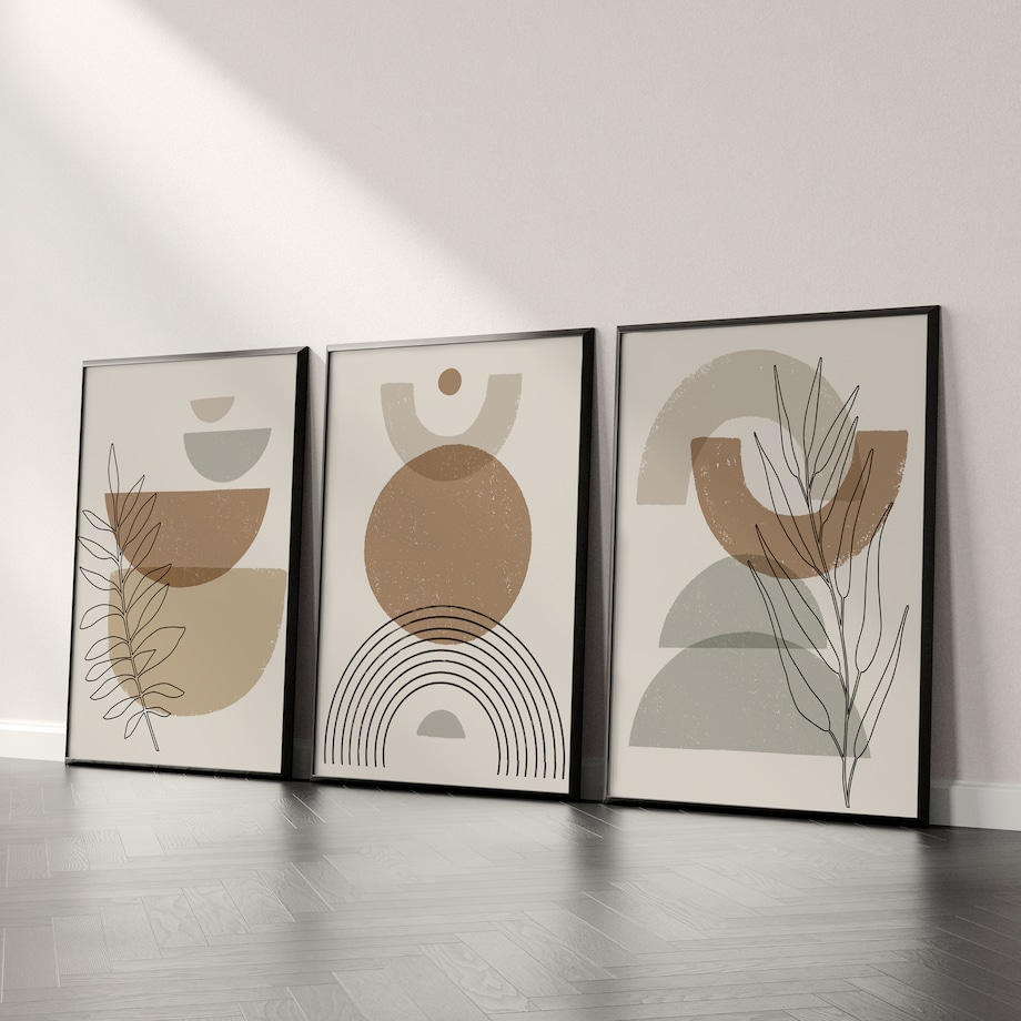 ZESTAW 3X PLAKAT W RAMIE FIGURY GEOMETRYCZNE STYL BOHO MINIMALIZM 60x80cm