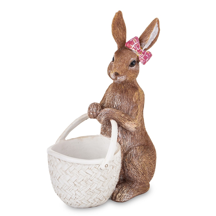 Dekoracja - królik z białym koszykiem 20x14x8,5 cm