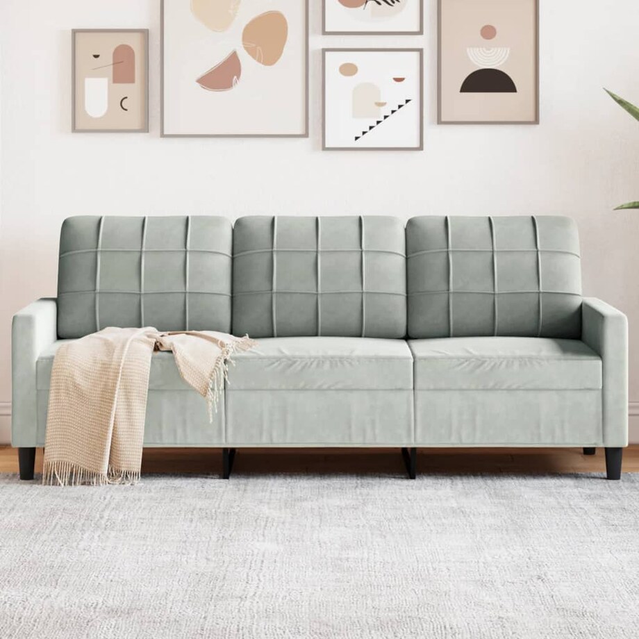 vidaXL Sofa 3-osobowa, jasnoszara, 180 cm, tapicerowana aksamitem