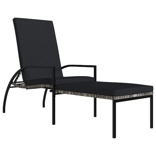 vidaXL Leżak z podnóżkiem, polirattan, szary