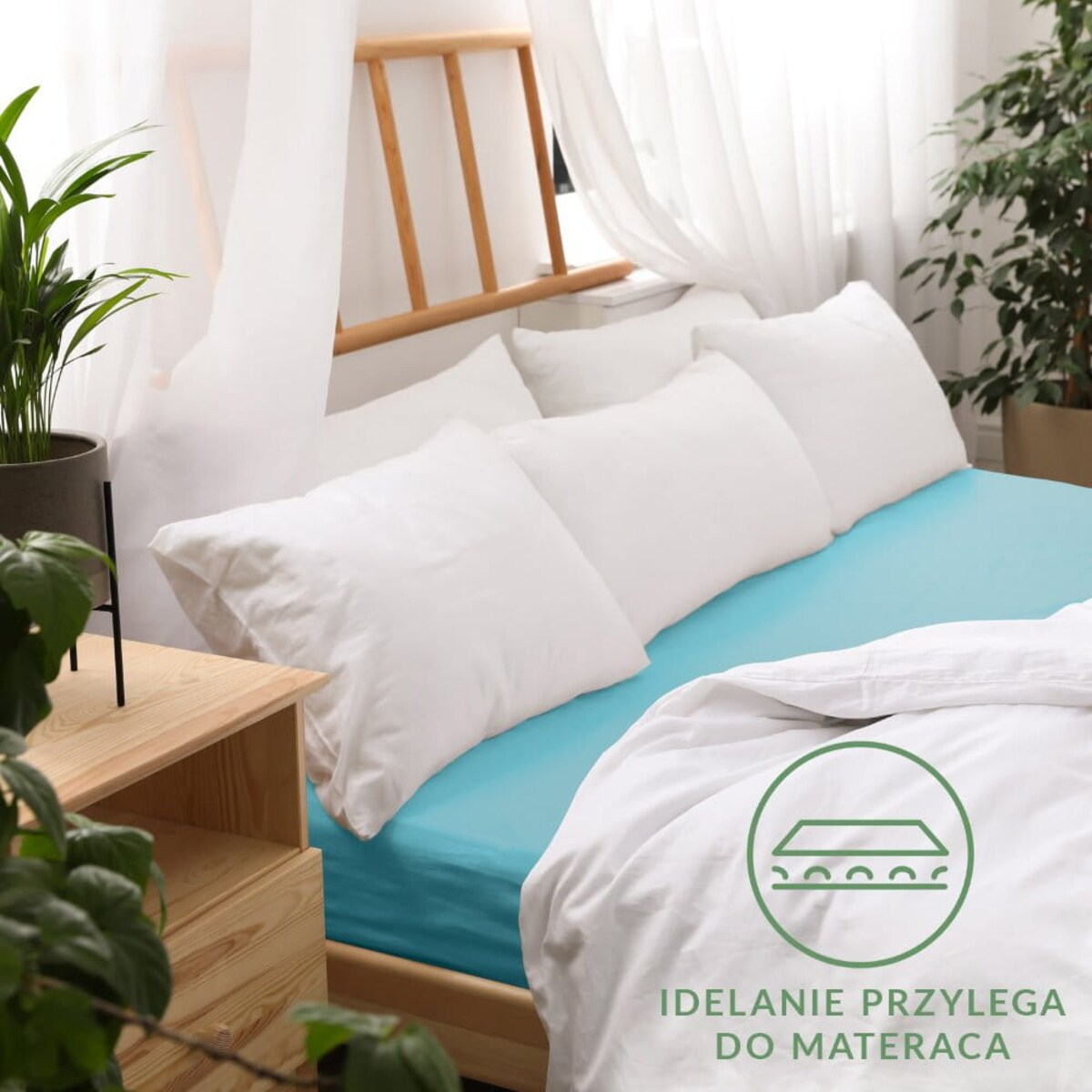 Prześcieradło jersey z gumką 160x200 kolor Turkus