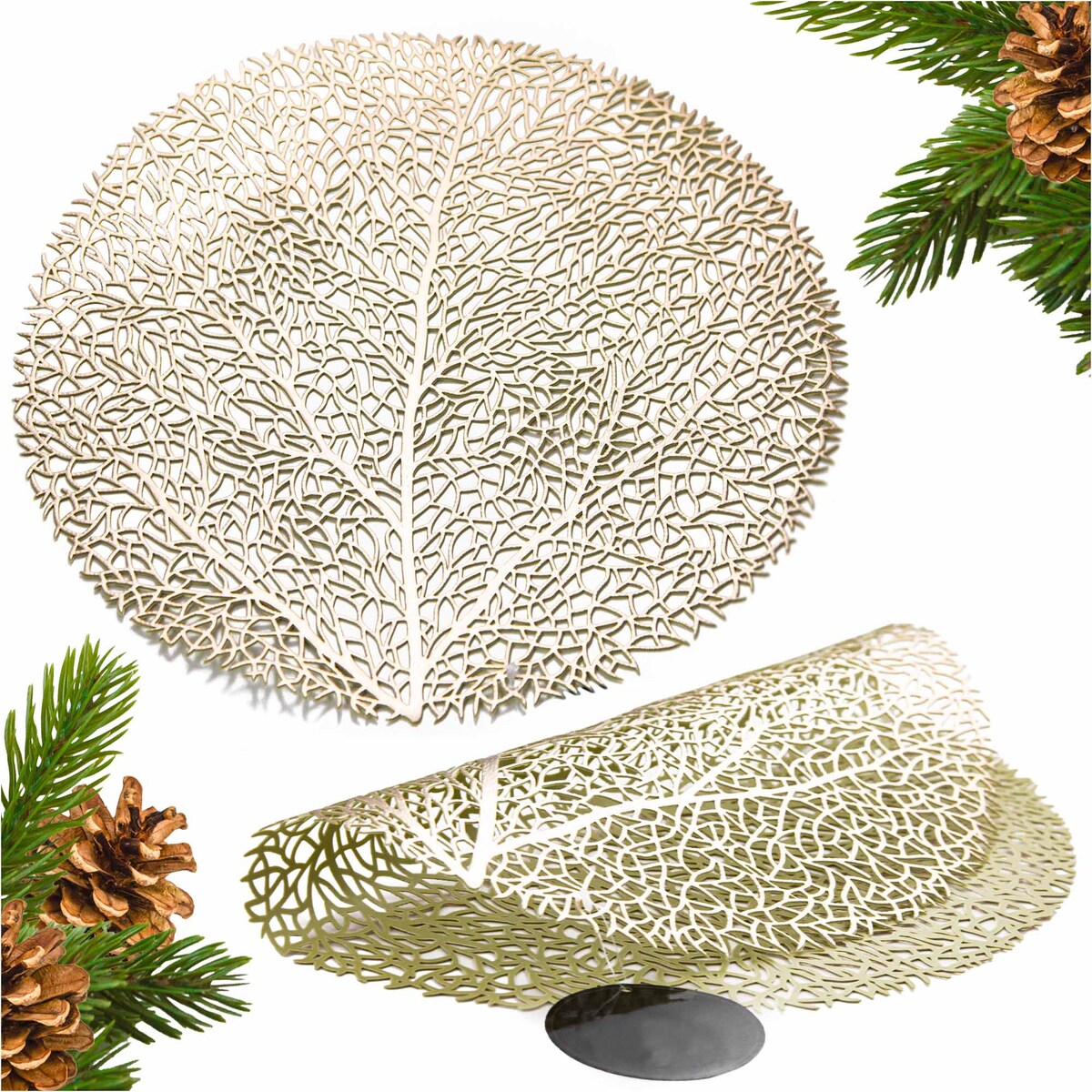 Podkładka Ażurowa Na Stół Mata Stołowa Pod Talerz Ozdoba 38 Cm Drzewo Pvc Złota