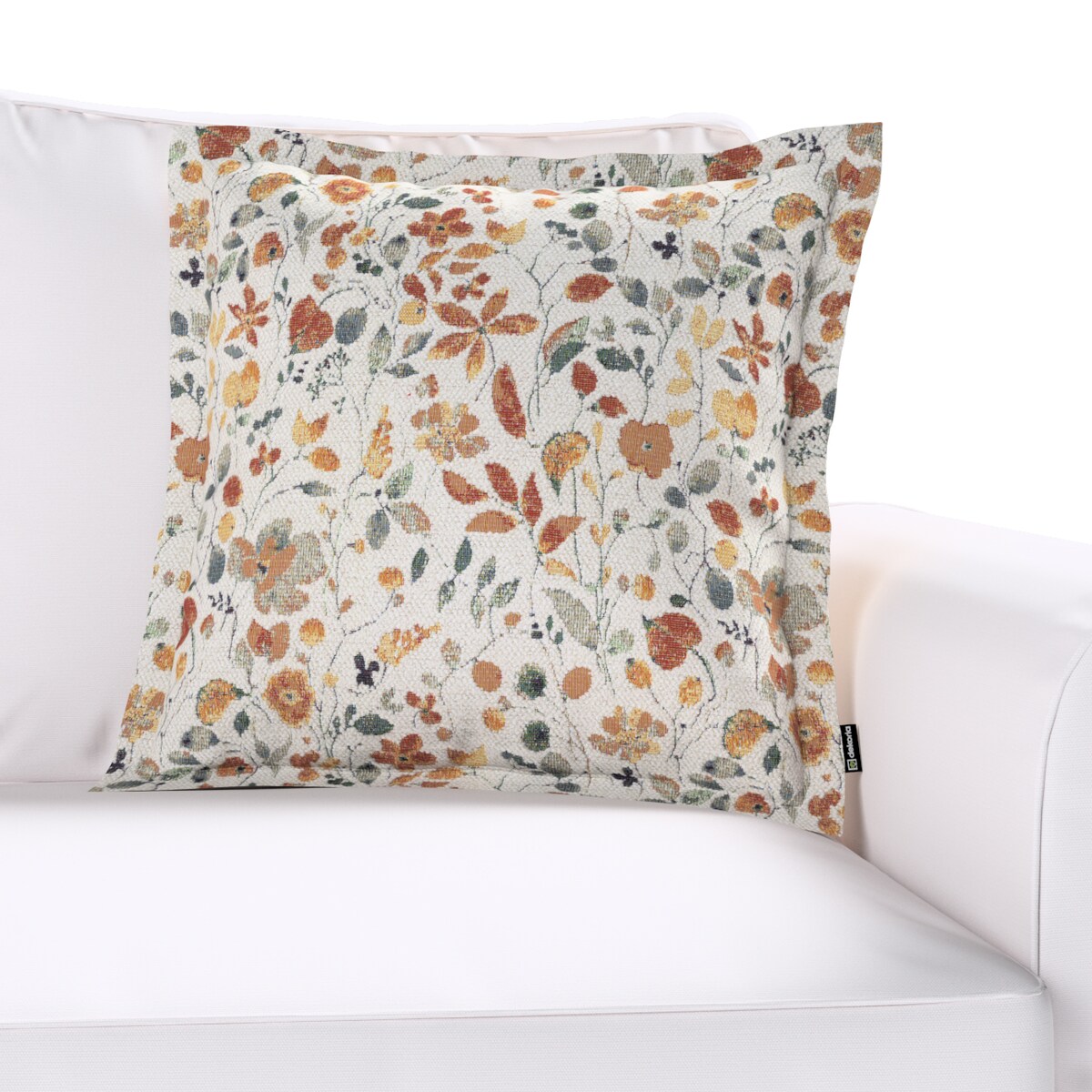 Poszewka Mona na poduszkę 45x45 pomarańczowo-zielone kwiaty na kremowym tle
