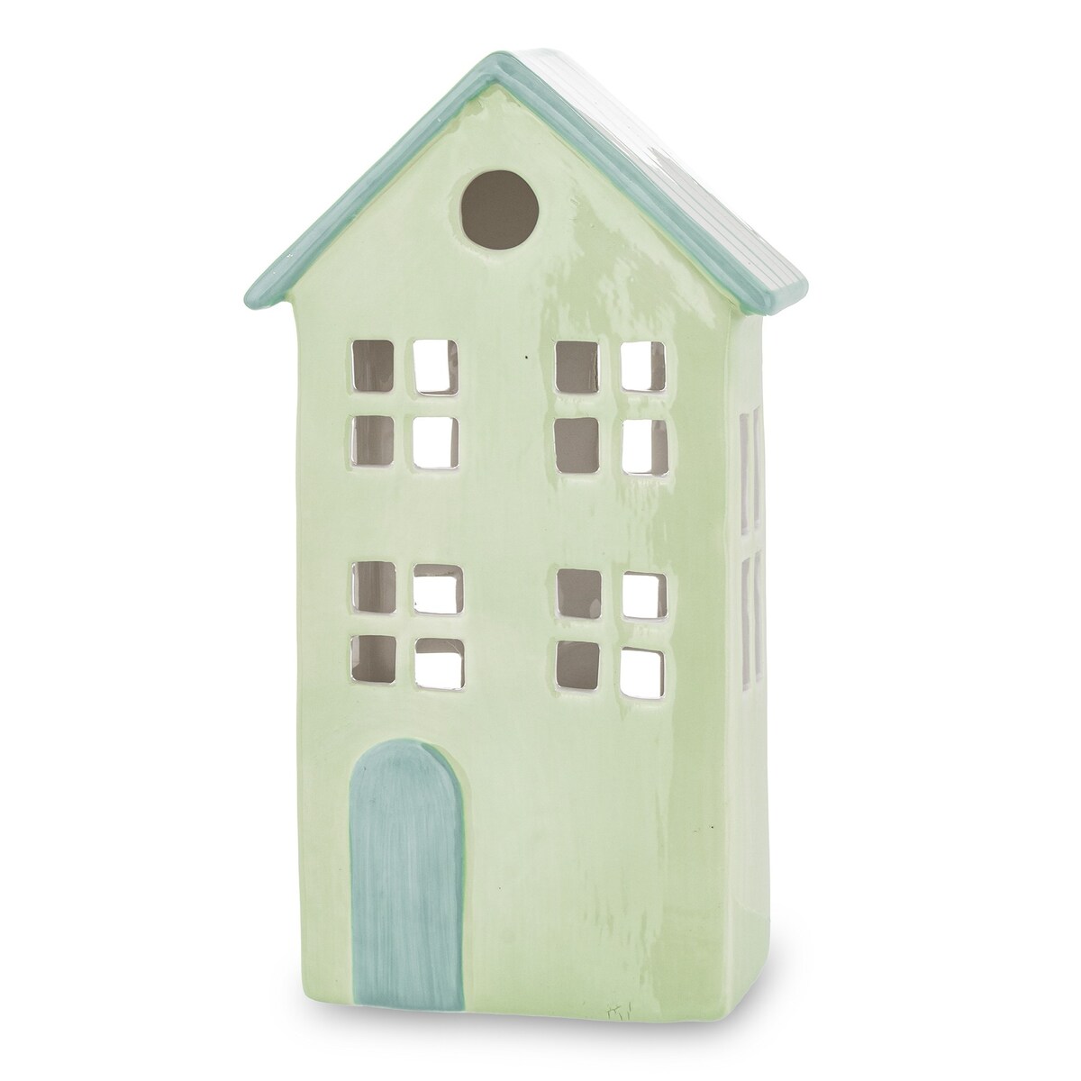 Ceramiczny domek 24x13,5x7 cm GILLI-2 zielony z niebieskim dachem