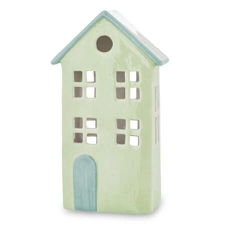 Ceramiczny domek 24x13,5x7 cm GILLI-2 zielony z niebieskim dachem