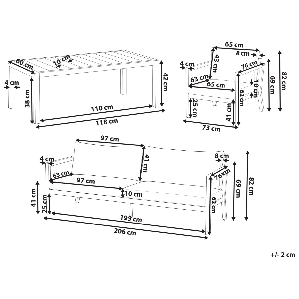 Zestaw ogrodowy ze stolikiem dla 5 osób ONETA Metal Jasnobrązowy