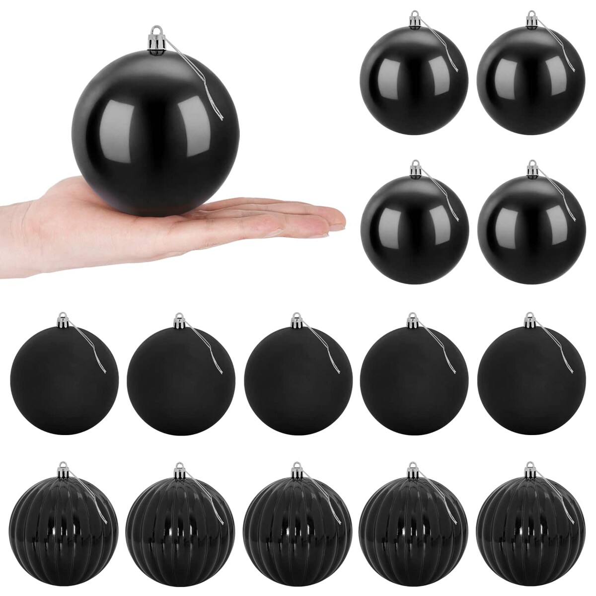vidaXL Zestaw bombek świątecznych XL 15 szt. Czarny śr. 10 cm
