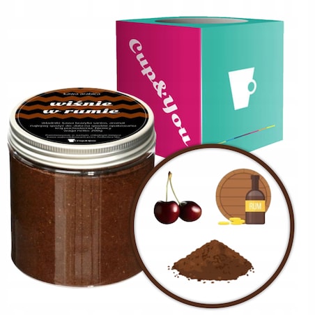 Kawa aromatyzowana smakowa WIŚNIE W RUMIE mielona ARABICA Cup&You 200g na prezent upominek dla kobiety mężczyzny faceta mamy taty żony męża