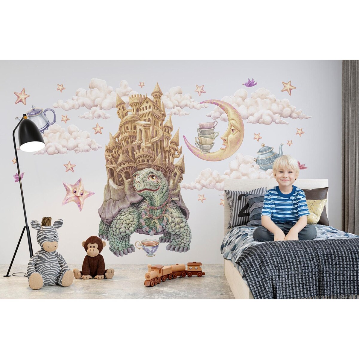 Zestaw naklejek na ścianę, Pastelowe zwierzęta z bajki - żółw, 80cm