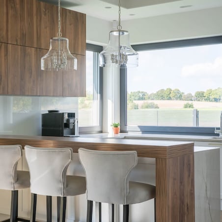 Wisząca lampa retro Prague szklany zwis na łańcuchu chrom