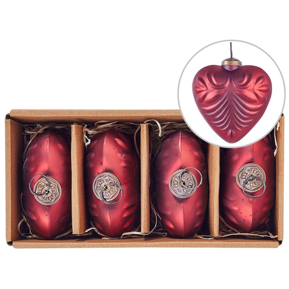 Zestaw 4 bombek serc szklanych czerwony FERIABLE