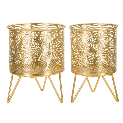 Kwietnik metalowy NATY, zestaw 2 szt., złoty, Ø 16x20 cm