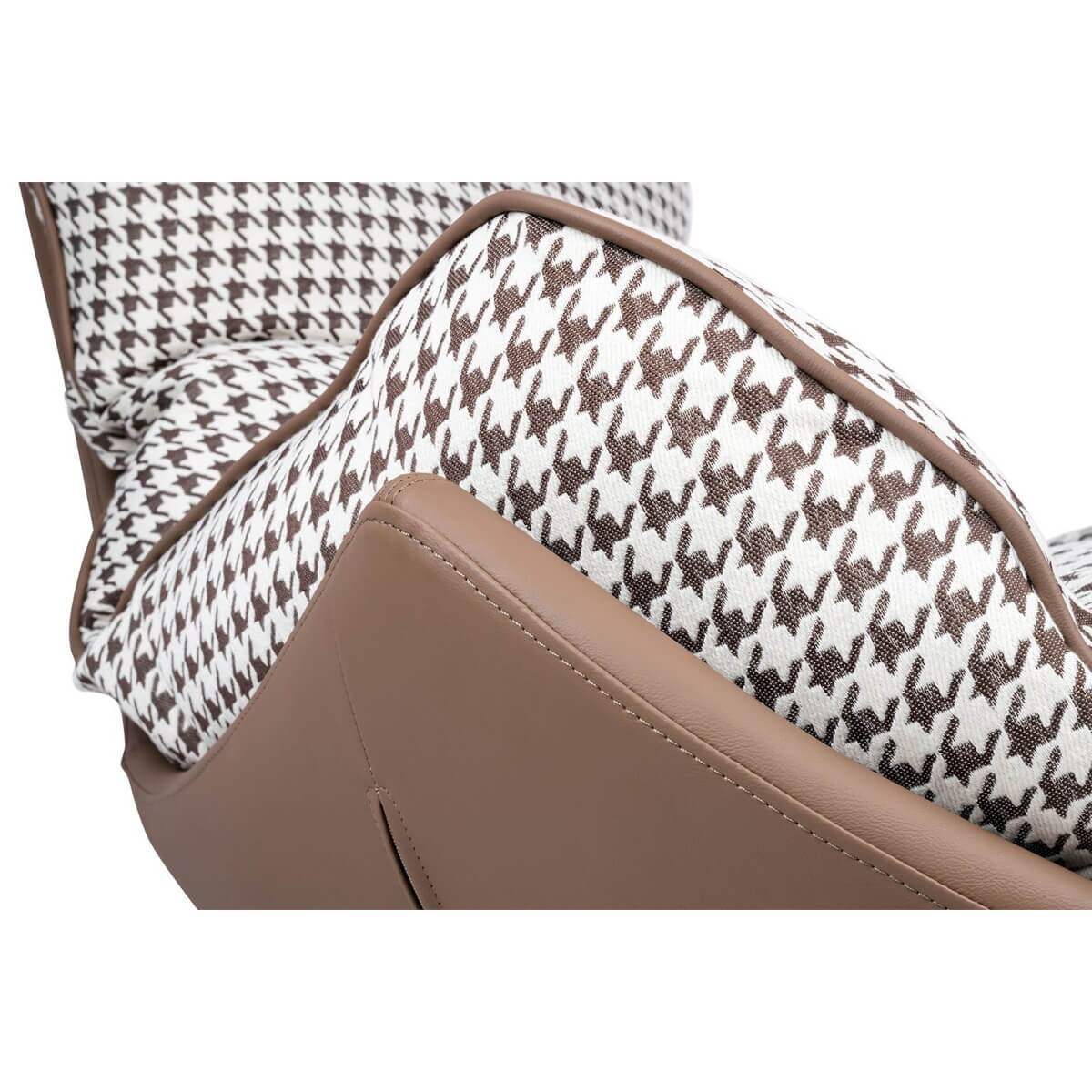 Wygodny fotel bujany Otilia tapicerowany brązowa pepitka, King Home