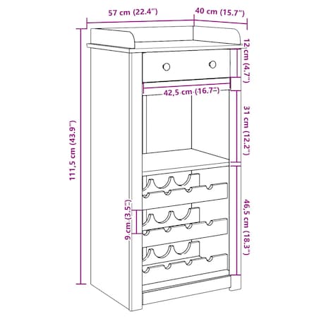 vidaXL Szafka na wino Panama, 57x40x111,5 cm, lite drewno sosnowe