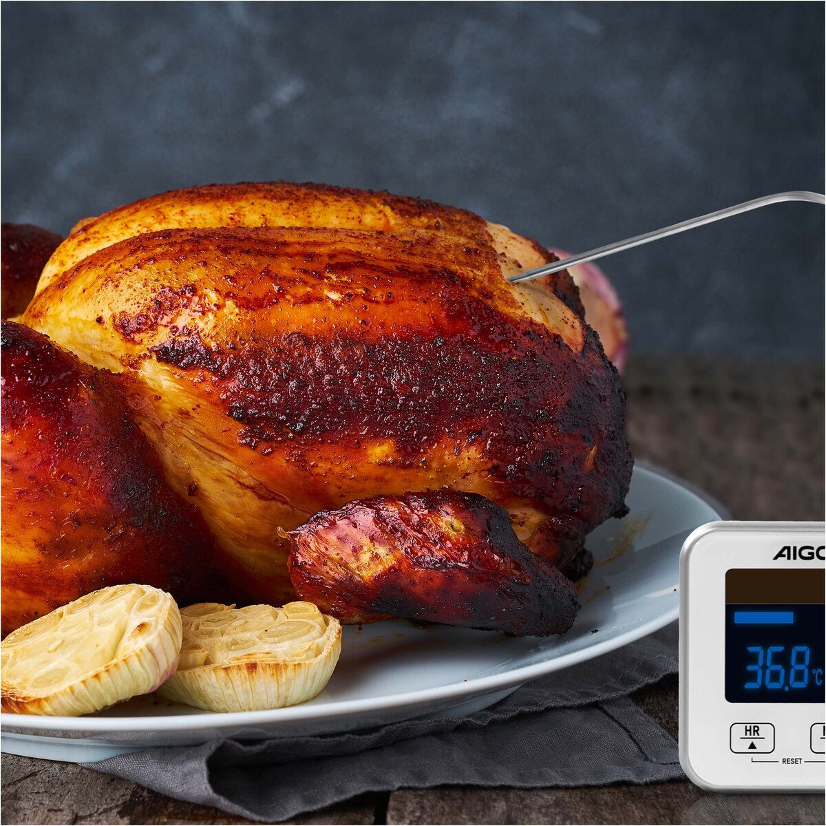 Termometr Kuchenny Magnes Led Do Piekarnika Grilla Wędzarni Sonda Baterie