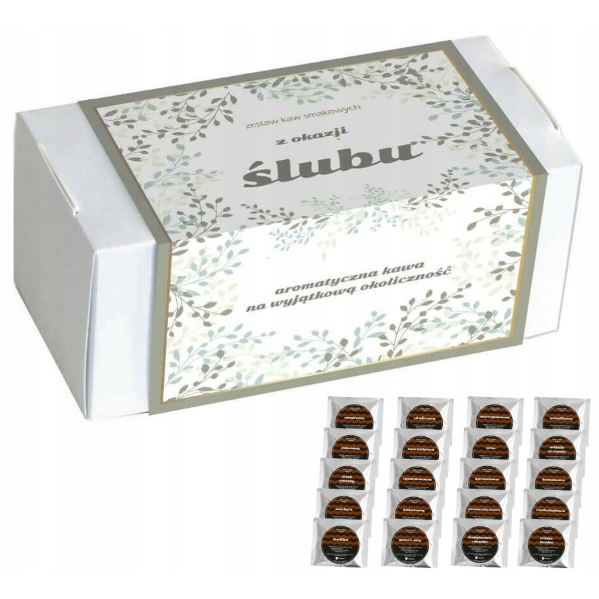 ŚLUBNY PREZENT UPOMINEK DLA MŁODEJ PARY NOWOŻEŃCÓW NA ŚLUB WESELE - BOX KOSZ PREZENTOWY UPOMINKOWY - ZESTAW KAW SMAKOWYCH HERBATY ZAPARZACZE