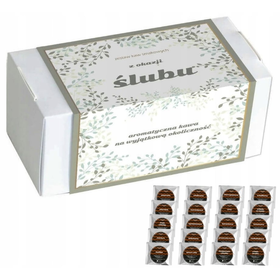 ŚLUBNY PREZENT UPOMINEK DLA MŁODEJ PARY NOWOŻEŃCÓW NA ŚLUB WESELE - BOX KOSZ PREZENTOWY UPOMINKOWY - ZESTAW KAW SMAKOWYCH HERBATY ZAPARZACZE